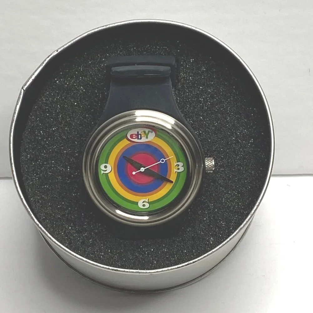 eBayana Bulls Eye Watch Official eBay Logo Meg 2003 Silver Tin